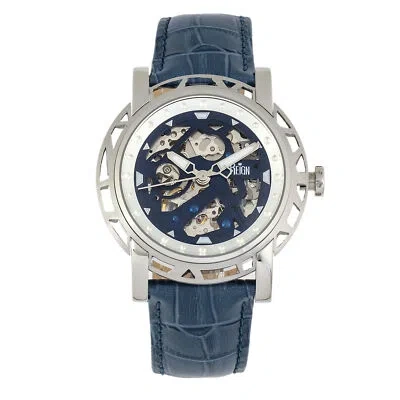 Pre-owned Reign Stavros Automatic Skeleton Leather-band Watch - Silver/navy