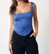 Reign The Label Satin Corset Tank In Blue In Blue