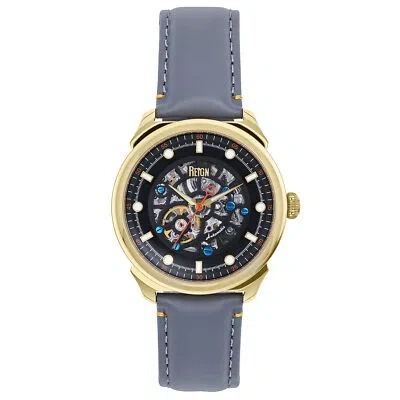 Pre-owned Reign Weston Automatic Skeletonized Leather-band Watch - Gold/grey