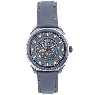 Pre-owned Reign Weston Automatic Skeletonized Leather-band Watch - Gunmetal/grey