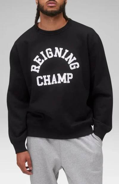 Reigning Champ Arch Logo Midweight Cotton French Terry Crewneck Sweatshirt In Black