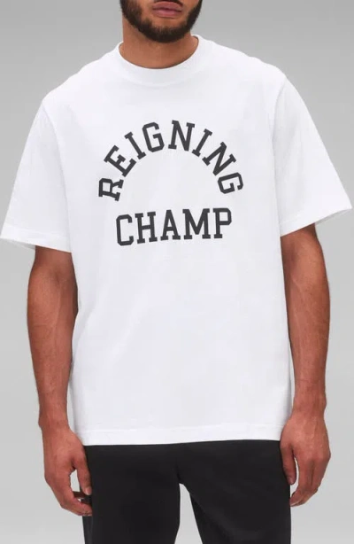 Reigning Champ Arch Logo Midweight Cotton Graphic T-shirt In White