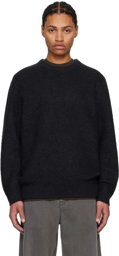 Reigning Champ Black Textured Boucle Turf Crewneck Sweater In Hblack