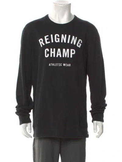 Pre-owned Reigning Champ Graphic Print Crew Neck Sweatshirt In Black