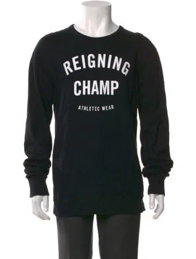 Pre-owned Reigning Champ Graphic Print Crew Neck Sweatshirt In Black