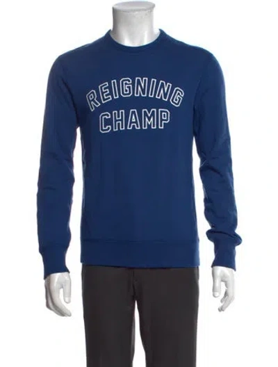 Pre-owned Reigning Champ Graphic Print Crew Neck Sweatshirt In Blue