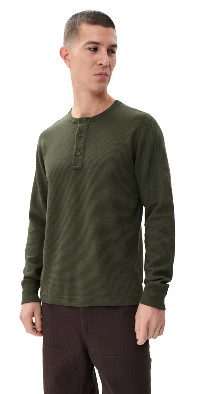 Reigning Champ Lightweight Waffle Standard Henley Dark Olive In Green