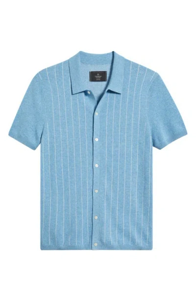 Reigning Champ Piazza Stripe Cotton & Linen Blend Button-up Shirt In Blue