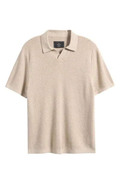 Reigning Champ Victor Johnny Collar Cotton & Linen Mesh Stitch Polo Sweater In Neutral