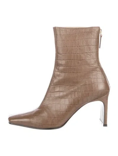 Pre-owned Reike Nen Embossed Leather Animal Print Boots In Brown