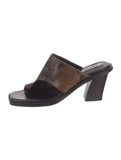Pre-owned Reike Nen Leather Animal Print Sandals In Brown