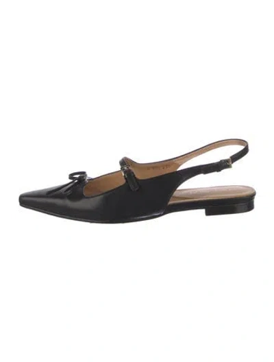 Pre-owned Reike Nen Leather Bow Accents Slingback Flats In Black