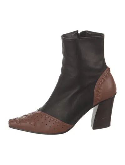 Pre-owned Reike Nen Leather Colorblock Pattern Boots In Black/brown