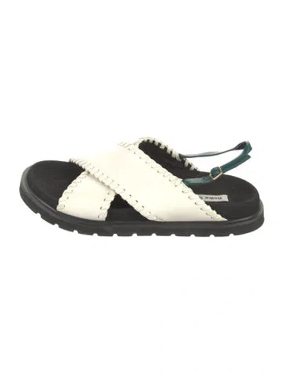 Pre-owned Reike Nen Leather Colorblock Pattern Slingback Sandals In White