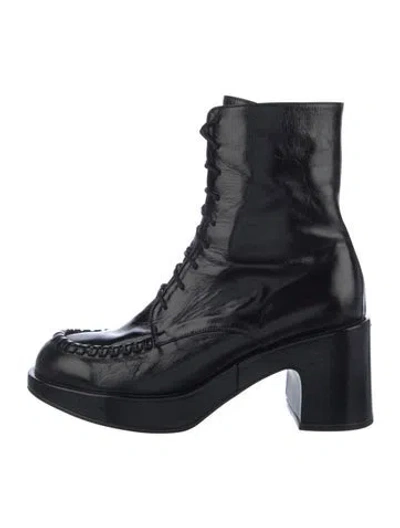 Pre-owned Reike Nen Leather Combat Boots In Black