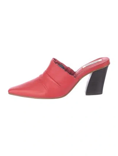 Pre-owned Reike Nen Leather Fringe Trim Accent Mules In Red