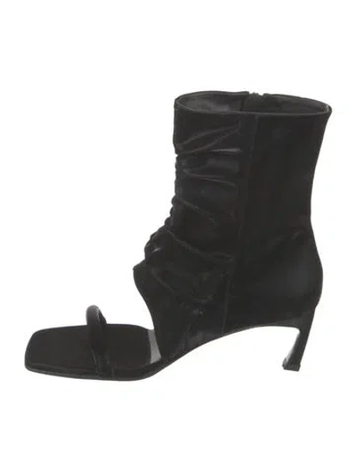 Pre-owned Reike Nen Leather Pleated Accents Lace-up Boots In Black