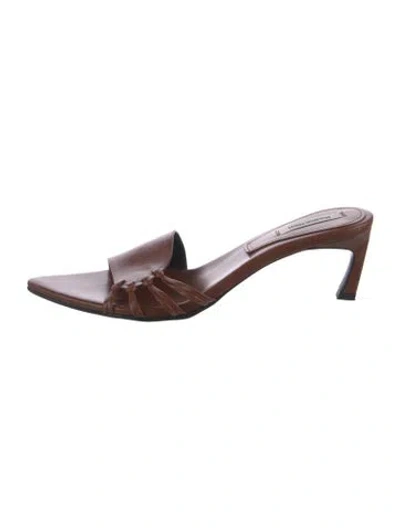 Pre-owned Reike Nen Leather Slides In Brown