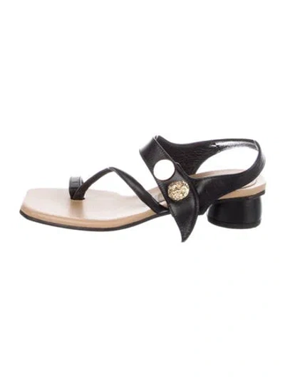 Pre-owned Reike Nen Leather Slingback Sandals In Black