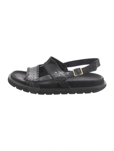 Pre-owned Reike Nen Leather Slingback Sandals In Black