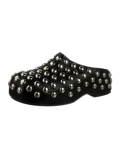 Pre-owned Reike Nen Leather Tweed Pattern Mules In Black
