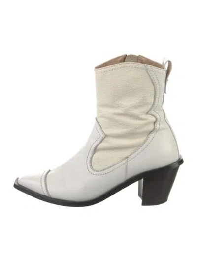 Pre-owned Reike Nen Leather Western Boots In White
