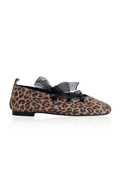 Reike Nen Organza Ribbon-detailed Leather Flats In Animal