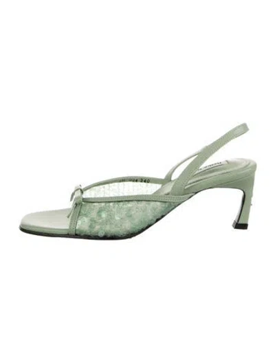 Pre-owned Reike Nen Sequins Patterned Slingback Sandals In Green