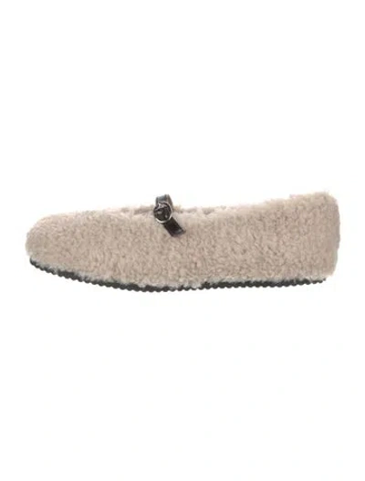 Pre-owned Reike Nen Shearling Mary Jane Flats In Neutral