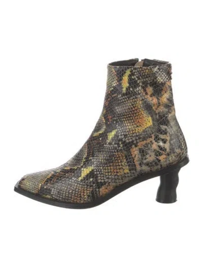 Pre-owned Reike Nen Snakeskin Animal Print Boots In Black