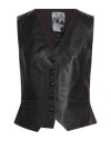 Reimagine Pinko X Patrick Mcdowell Woman Tailored Vest Dark Brown Size 8 Sheepskin In Black