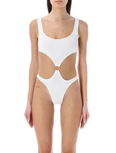 Reina Olga Crinkle Cut-out Scoop Neck Swimsuit In White
