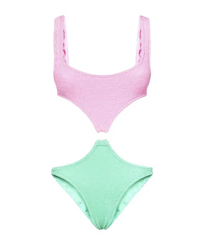 Reina Olga Augusta Crinkle Cut Out Beachwear In Multicolor