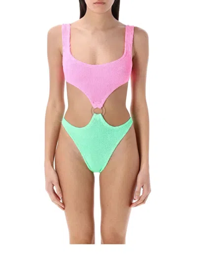 Reina Olga Augusta Crinkle Cut Out Beachwear In Multicolor