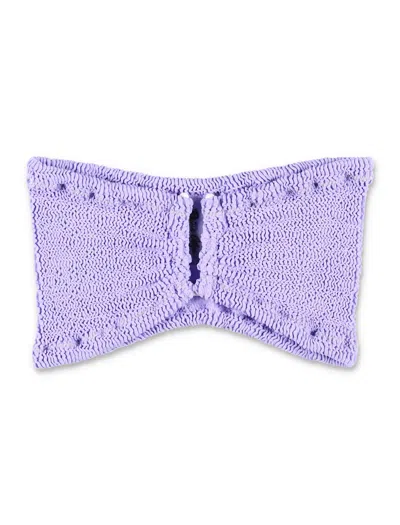Reina Olga Strapless Bandeau Bikini Top In Textured Fabric In Violet