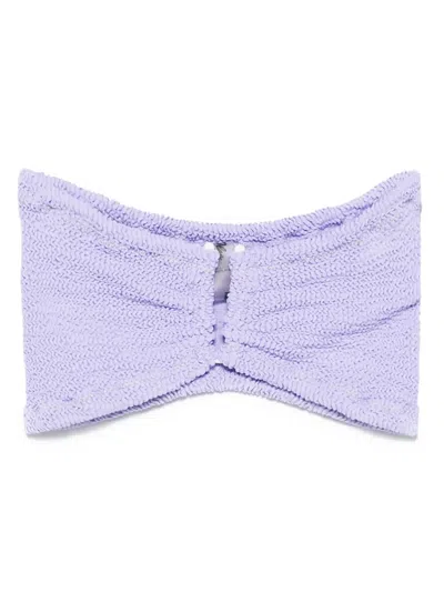 Reina Olga Strapless Bandeau Bikini Top In Textured Fabric In Violet