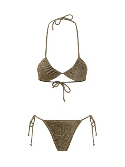 Reina Olga Glittery Triangle Bikini Set In Gold