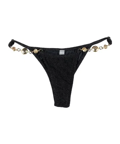 Reina Olga Halter Triangle High-cut Gold Embellishments In Black