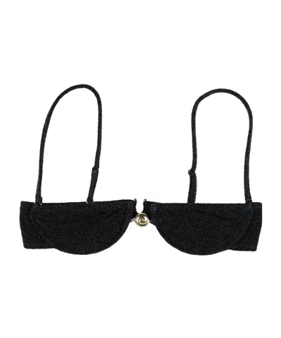 Reina Olga Glitter Finish Underwire Demi Cup Bikini Top In Black