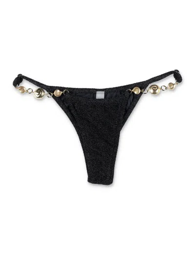 Reina Olga Halter Triangle High-cut Gold Embellishments In Black