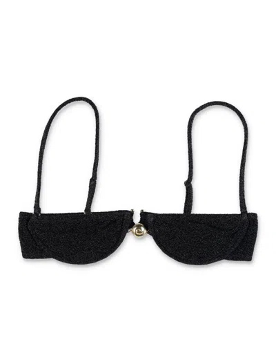 Reina Olga Glitter Finish Underwire Demi Cup Bikini Top In Black