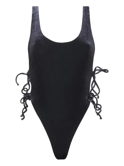 Reina Olga Bowie Velvet Lace-up Swimsuit In Black