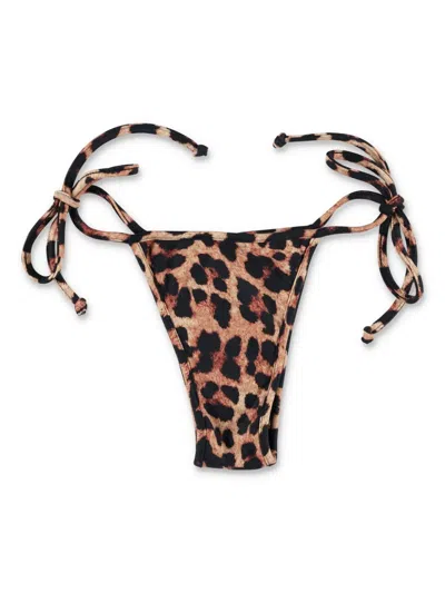 Reina Olga Skimpy Leopard Print Bikini Bottom In Brown