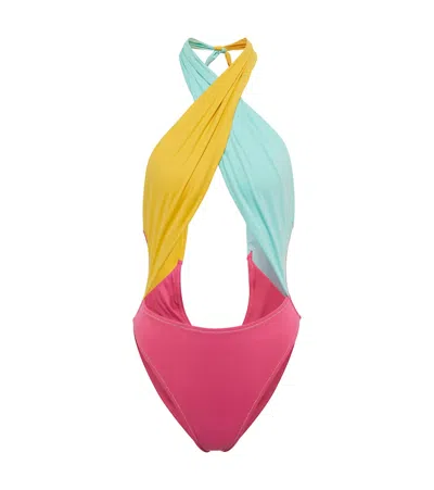 Reina Olga Colorblocked Cutout Swimsuit In 3 Tone