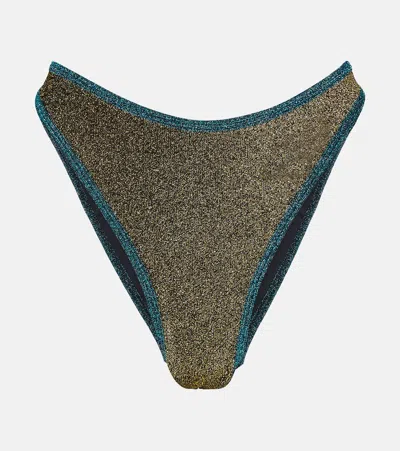 Reina Olga Coolio Bikini Bottoms In Gold Violete Blue Lurex