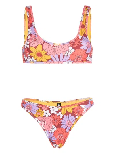 Reina Olga Coolio Floral-print Bikini Set In Orange
