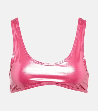 Reina Olga Coolio Lamé Bikini Top In Barbie Pink Lame
