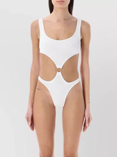 Reina Olga Crinkle Cut-out Scoop Neck Swimsuit In White