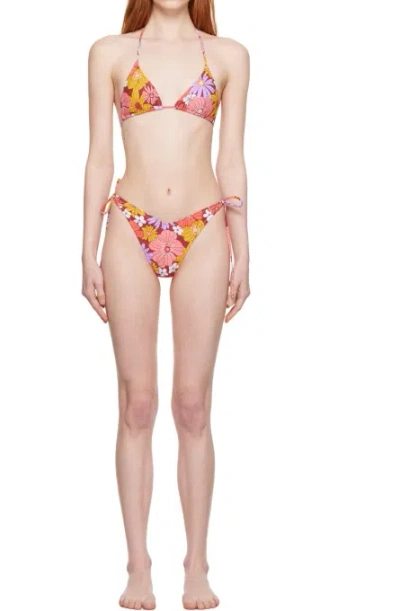 Reina Olga Elastic Plain Weave Bikini Top In Brown