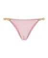 Reina Olga Low-rise Stretch Nylon Bikini Bottom With Gold-tone Accents In Pink